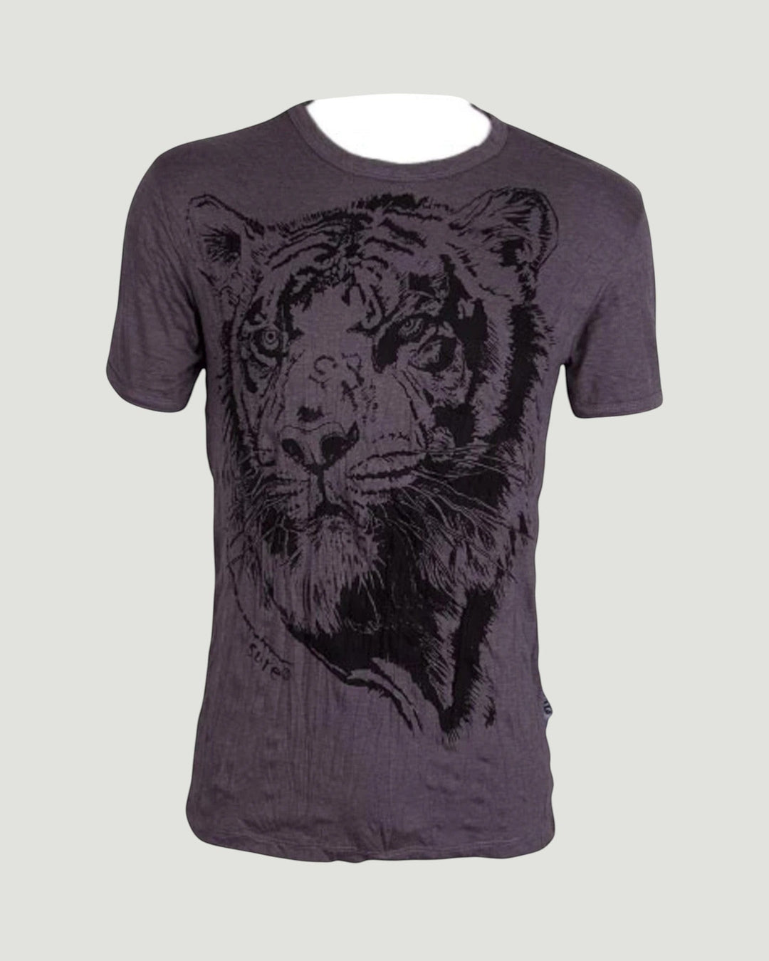 ULA charcoal grey cotton t-shirt with a black graphic print of a tiger's face.